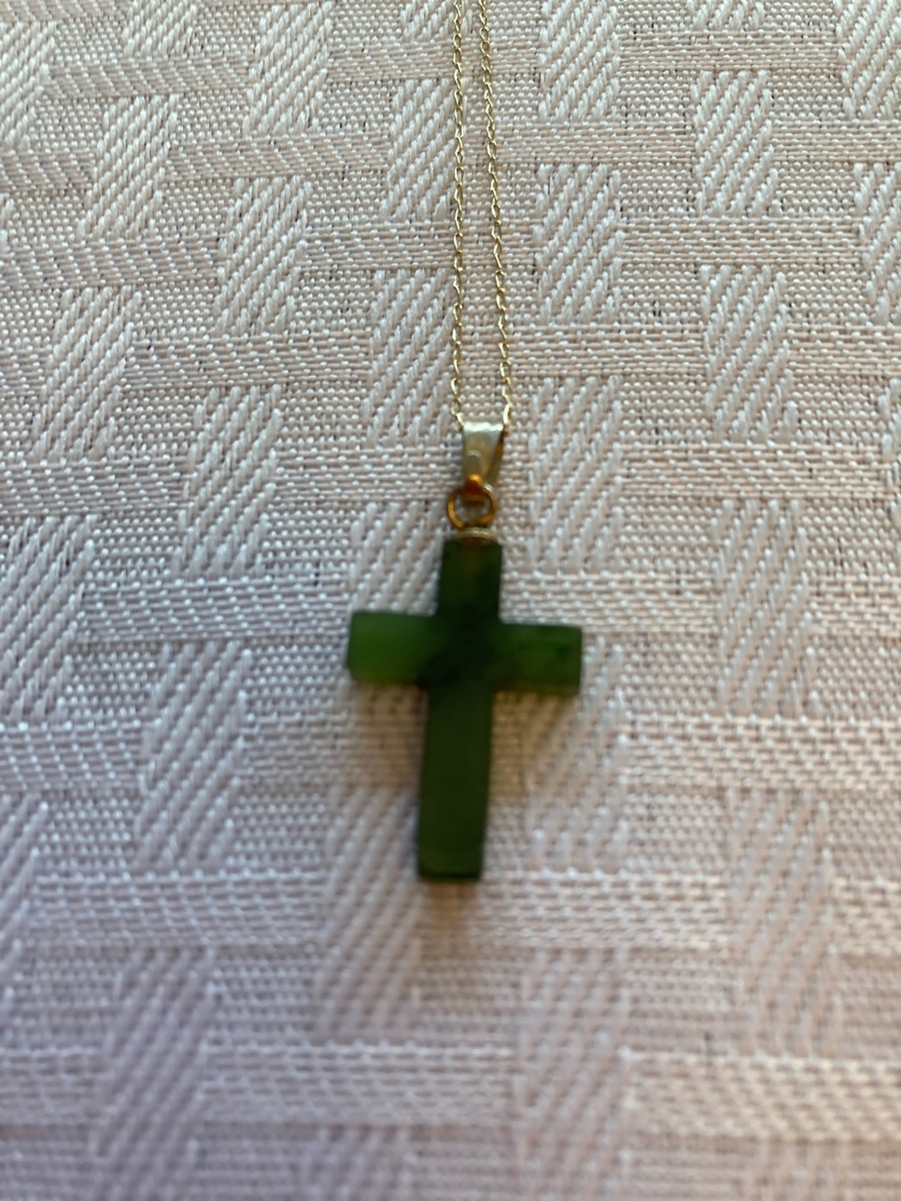 Green Cross Pendant Necklace -  18 inch gold chain
